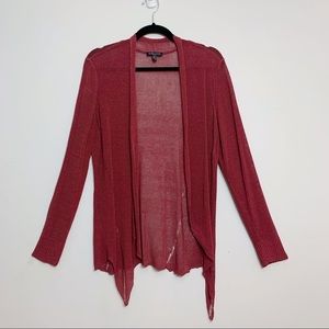 Eileen Fisher Linen Open Front Cardigan Burgundy Petite Medium PM